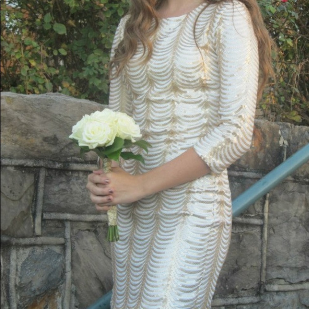 B Darlin white/gold sequin cocktail dress